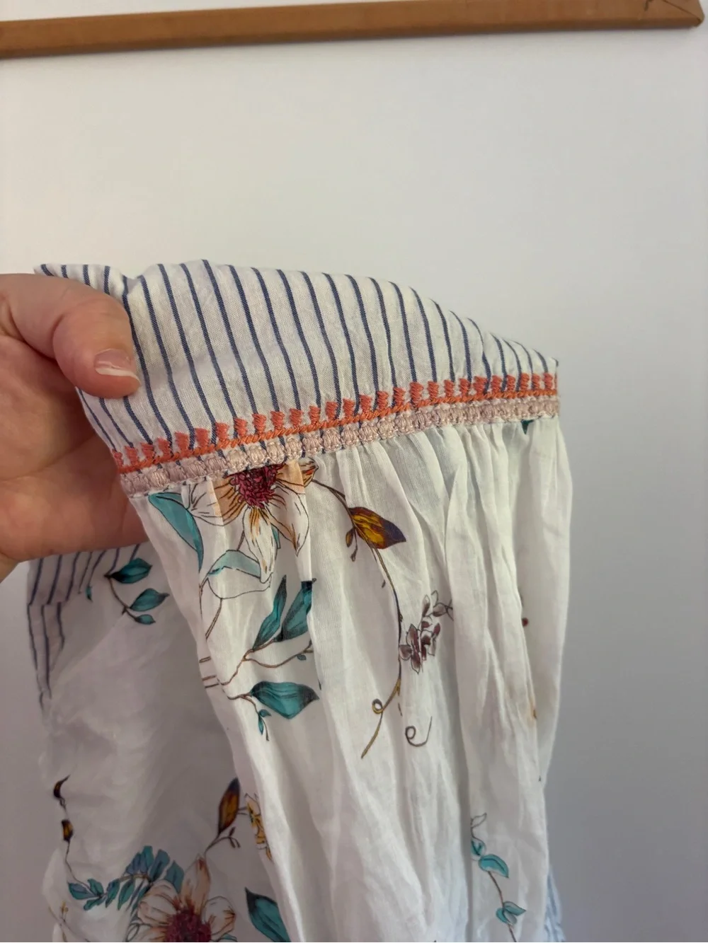 Johnny Was Workshop Effortless Puff Sleeve Cotton Peasant Boho Blouse
